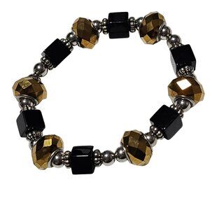 Elegant Gold Black Beaded Stretch Bracelet Classic Retro Fashion Jewelry Women